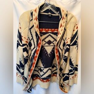 FATE Size Small Aztec Southwest Cardigan Sweater Ivory Open Front Boho Tribal